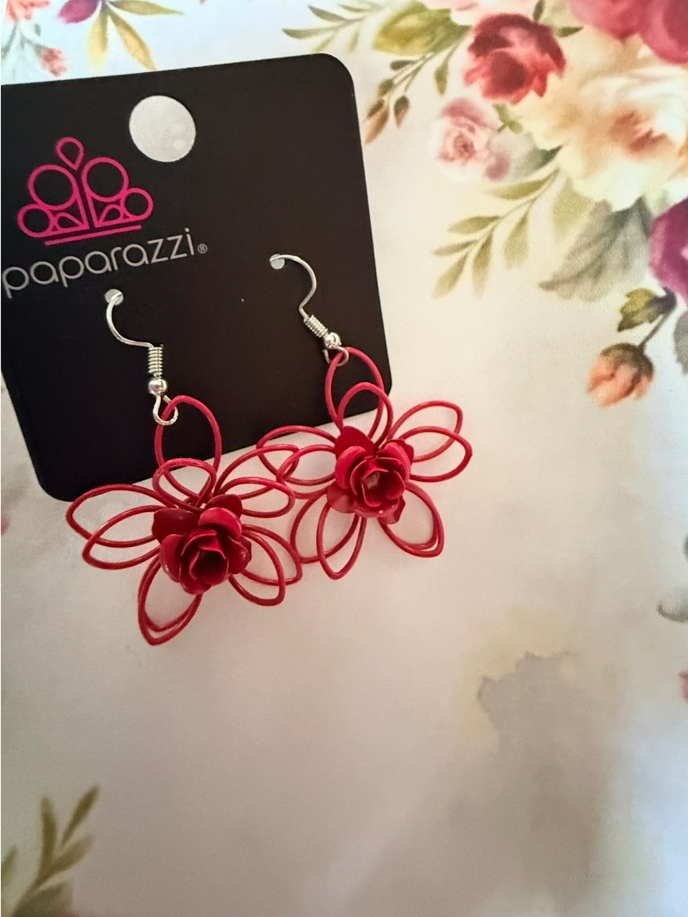 Paparazzi Red Floral Loop Drop Earrings